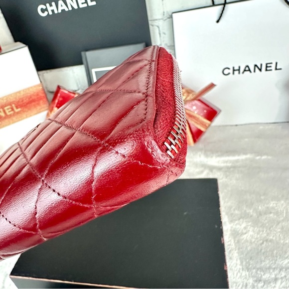 CHANEL Red Leather Zip Around Wallet Zippy wallet with chain - Picture 9 of 16